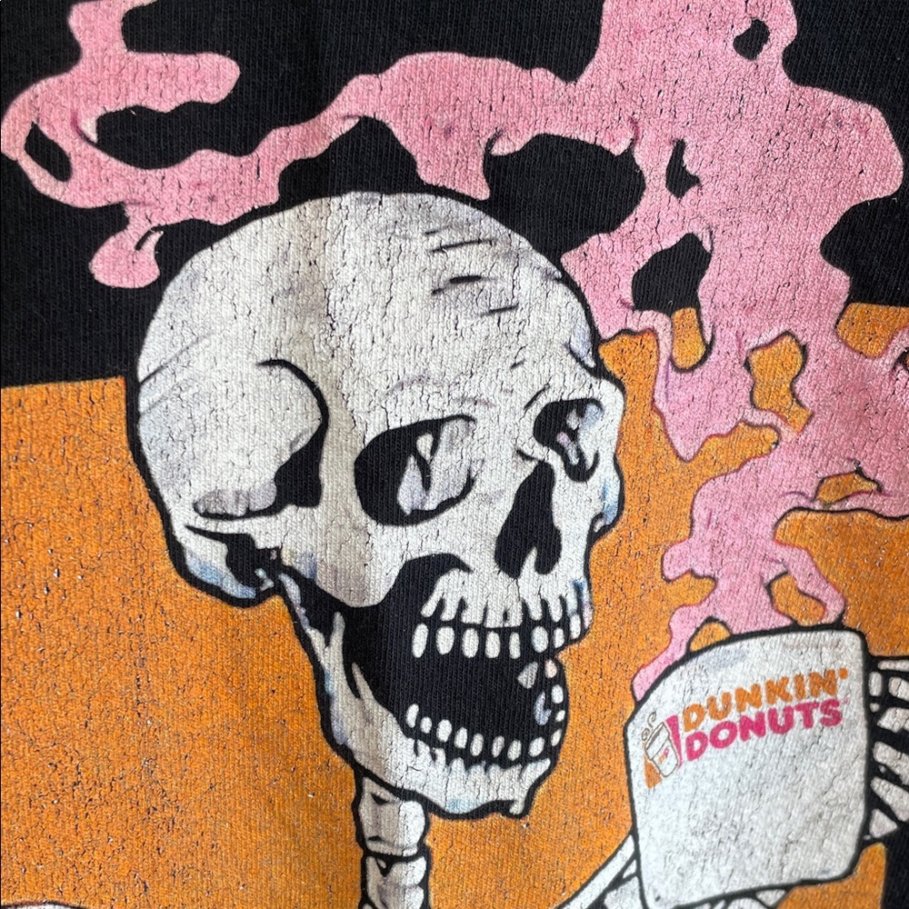 Gildan Black Short Sleeve Dunkin' Donuts Tee with Skeleton Holding Coffee Cup S - Picture 5 of 8